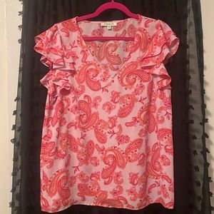 CHAUS Pink & Orange Paisley Blouse- Size XL